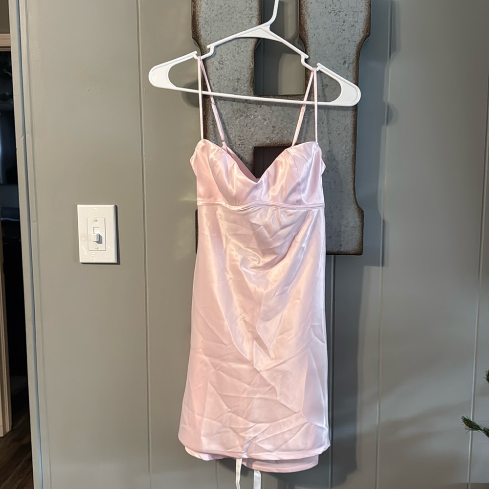 Pink Satin Formal Mini Dress